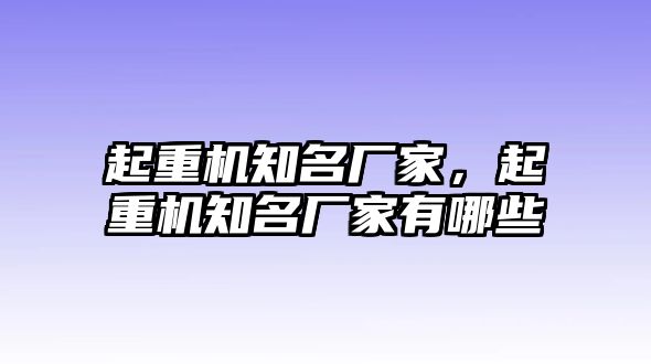 起重機知名廠家，起重機知名廠家有哪些