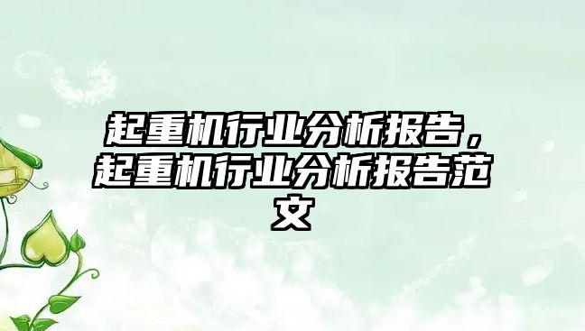 起重機行業(yè)分析報告，起重機行業(yè)分析報告范文